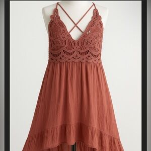 Blue Rain Boho Lace Crochet High Low Swing Dress Mauve Pink Large Festival